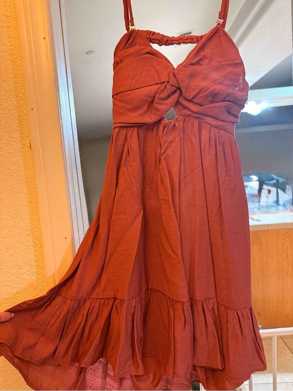Pink Lily Burnt Orange Backless Tie-Front Sundress
